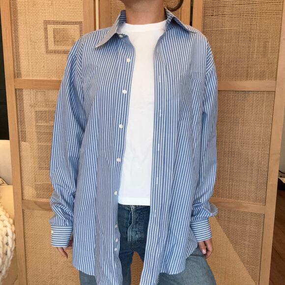 Brooks brothers blue white striped button down loose Flowy shirt 16-4/5 - Picture 1 of 6